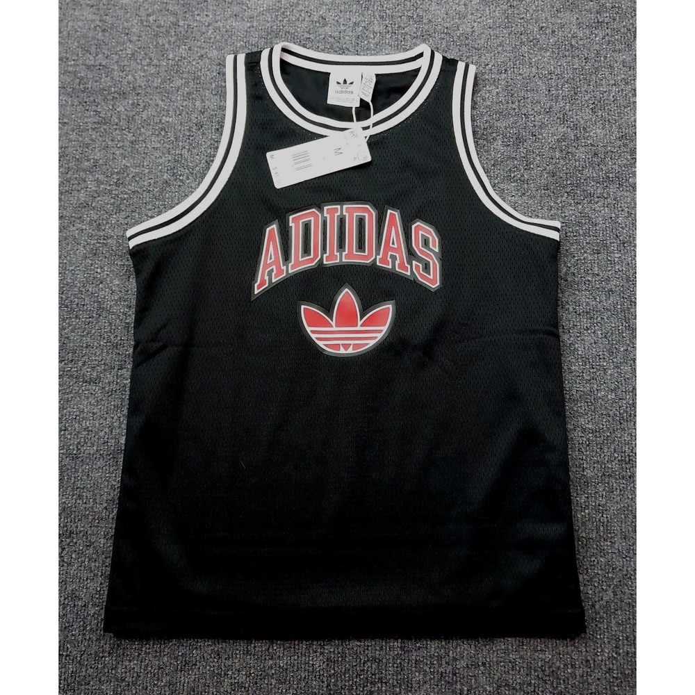 Adidas Tank Jersey Boys Youth M Black Mesh Originals Trefoil Basketball Top